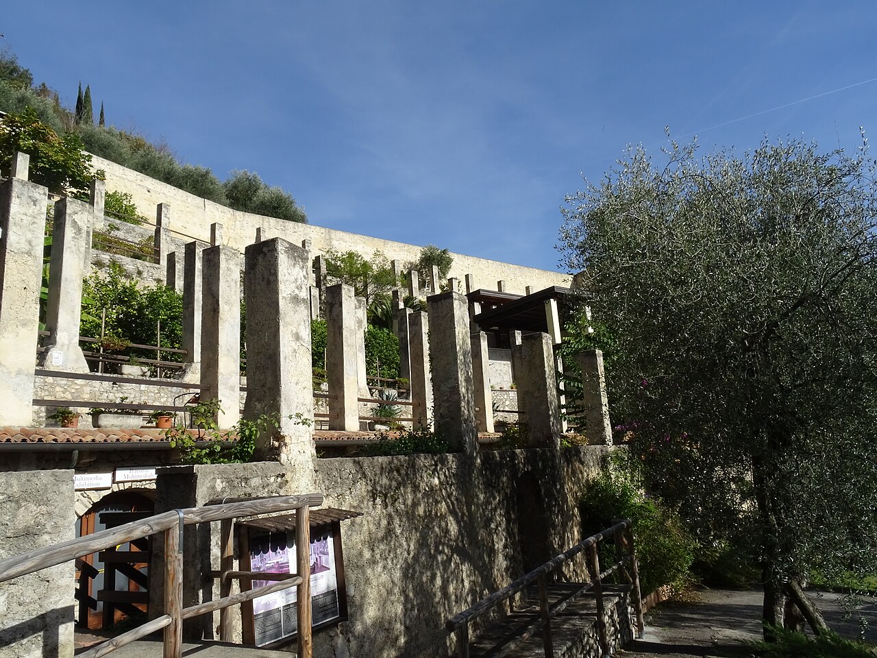 The historic stone terraces of a limonaia lemon house above Limone sul Garda